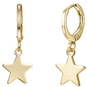 18K Gold Ohrringe, Damen Ohrhänger aus 18 Karat Gelbgold Hochglanzpolierter Stern