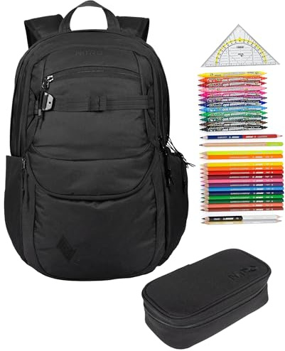 NITRO Schulrucksack 3 Teile Set Future Hero True Black 1957 rmv | Jungen Mädchen Schultasche Schulmappe Schulrucksackset mit 31tlg. Stifte Füllung