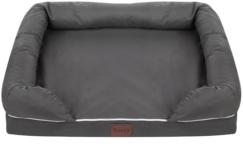Bunty Cosy Couch Dog Bed, Medium - Dog Mattress Bed, Soft Bolster Walls, Thick Foam Padding - Non-Slip Base, Washable, Removable Cover - Made in the UK - Medium, Grey