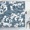 ABAKUHAUS japanische Welle Duschvorhang, Fluss Sturm Retro, Stoffliches Gewebe Badezimmerdekorationsset mit Haken, 175 x 200 cm, Slate Blau Weiß