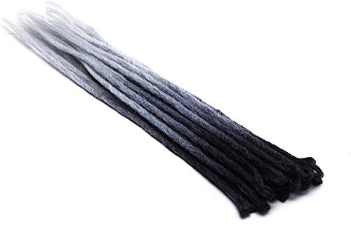 SEGO Dreadlocks Extensions Braids Crochet Dreads Synthetic Hair Haarteil Haarverlängerung handgefertigt Schwarz & Grau & Weiß 10 Strähnen-24(60cm)