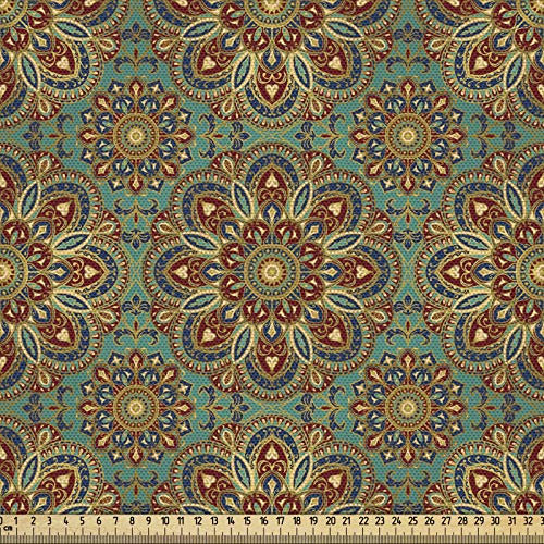 ABAKUHAUS Mandala Stoff als Meterware, Mystische Orientierungselemente, Qualitäts Stoff Dekorativer Polster Heimtextilienstoff, 2M (148x200cm), Reseda Grün Braun