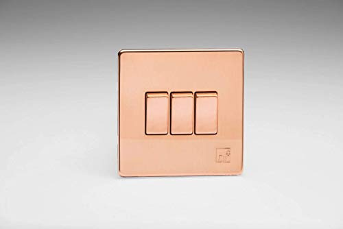 Varilight XDY3S.AC Screwless Antimicrobial Copper 3 Gang 10A 1 or 2 Way Rocker Light Switch