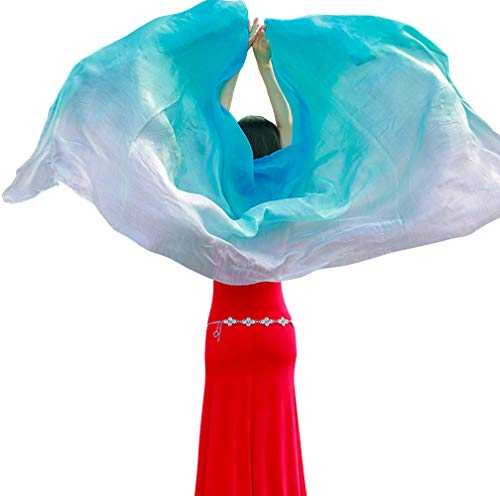 KIKIGOAL Bauchtanz-Schal für Damen, 100 % Seide, verschiedene Farben, 1,14 x 2,5 m, blau / weiß, 250*114cm/98x45