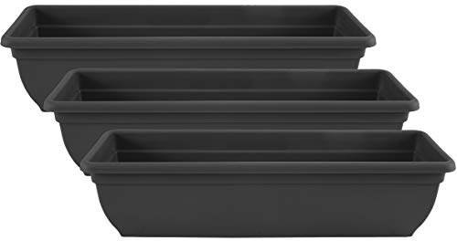 Muddy Hands Pack of 3-60cm Long Black Trough Plant Pot Plastic Planter Outdoor Garden Window Herb Flower Box