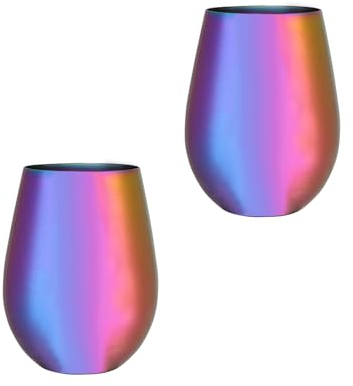N / A Meisha Metal Cup Set of 2, 17oz Stemless Stainless Steel Dringking Tumblers, Unbreakable Shatterproof Wine Glasses for Outdoor Travel, Picnic and Family Daily Use, Rainbow