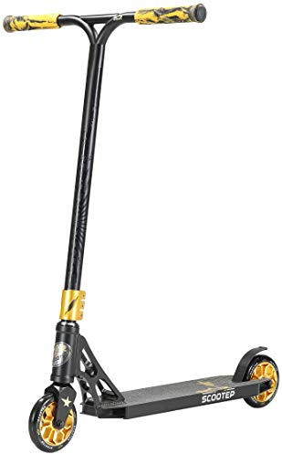 STAR SCOOTER Professional Freestyle Kick Stunt Scooter ab 8 Jahre | 120mm ABEC-9 Lager Alu Kinder City Roller mit HIC für Fortgeschrittene | Schwarz Gold