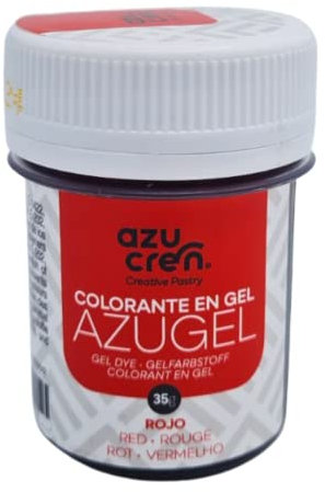 Azucren - AZUGEL - Colorante Alimentario en Formato Gel - Ideal para Dar Color a la Repostería - Perfecto para Fondant, Buttercream, Bizcochos - 35 Gr (ROJO)