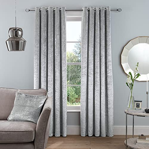 Sleepdown Luxury Crushed Velvet Eyelet Lined Curtains Super Thermal Insulated for Bedroom and Living Room 2x 66 x 90, 5056242841388 Silver