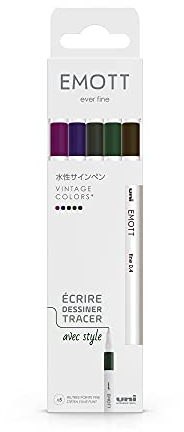 Uni-Ball Filzstifte Vintage Colors zum Schreiben, Zeichnen, Zeichnen mit Stil, 0,4 mm, feine Spitze, mehrfarbig, 5 Stück
