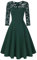 KOJOOIN Women's Floral Lace Dress Round Neck Cocktail Party Dress Vintage Swing Dress Green-01 Long Sleeve M