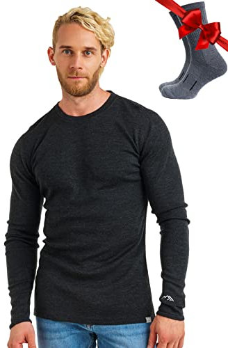 Merino.tech Chemise Homme Manches Longues 100% Merinos - sous Vetement Merinos Homme Lourd, Moyen, Léger avec Chaussettes (XXX-Large, 320 Charcoal Grey)