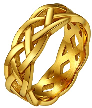 Richsteel goldener Ring 7mm breit Punk Irischer Celtic Knot Fingerring Damen Mädchen Keltischer Knot Ring in Ringgröße 54.4 Partner Ring