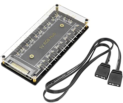 YACSEJAO 3Pin RGB LED Splitter 5V 10-Port 3Pin LED Hub Controller with 50CM Extension Cable