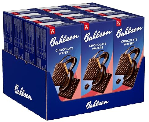 Bahlsen Chocolate Wafers Edelherb - Schokowaffeln, 12x100g | 12er Pack als Großpackung – zarte Waffelschichten mit intensiver dunkler Schokolade, knackig & reichhaltig für Genießer