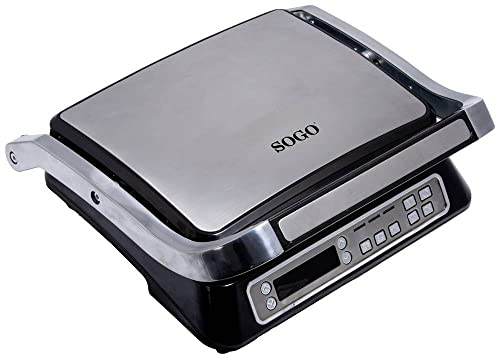 SOGO Sandwichera Eléctrica Grill Digital 2000W con Apertura 180° - Plancha de Cocina con Placas Antiadherentes 31x24 cm - Pantalla LCD y Termostato - Limpieza Fácil y Cocina Rápida