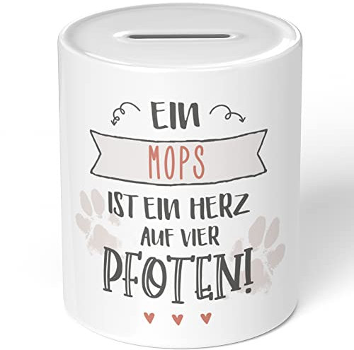JUNIWORDS Spardose Sparbüchse, EIN Mops ist EIN Herz auf Vier Pfoten (1006757)