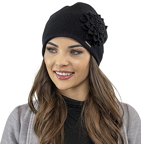 VIVISENCE Wintermütze Für Damen Herbst Warme Beanie Mütze Für Frauen Elegante Ideal Perfekter Passform Für Kalte Tage Modell 7052, Schwarz,Einheitsgröße