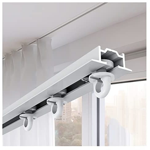 Vorhangschiene Gardinenschiene Gardinenstange Aluminium-Legierung Decke Vorhangschiene - Schwarz Weiß, 1-6,5 m lang Bündig Unsichtbar Vorhangstange für Raumteiler, Gazebo/ Duschraum/ Schlafzimmer ( Co