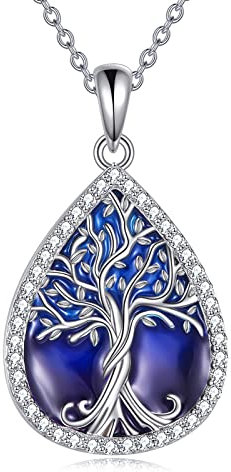 YAFEINI Tree of Life Necklace 925 Sterling Silver Teardrop Enamel Family Tree Pendant Necklace for Women