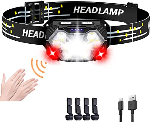 SENDALE Stirnlampe LED Wiederaufladbare,5000 Lumen 9 LED Kopflampe Batteriebetrieben USB C aufladbar mit Rotlicht und Bewegungssensor,7 Lichtmodi,IPX6 Wasserdichte für Nachtreiten,Camping,Wartung (1)