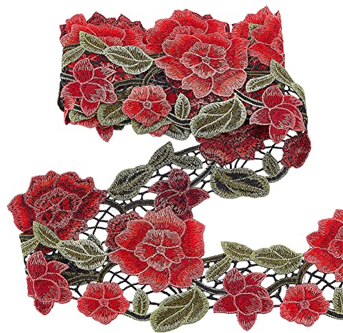 PH PandaHall 3m Ruban Dentelle Fleur, 10.5cm Ruban Jacquard Rose Broderie Polyester Dentelle Rubans Garniture de couture décorative pour mariage Robe Tapisserie Rideau Vêtements