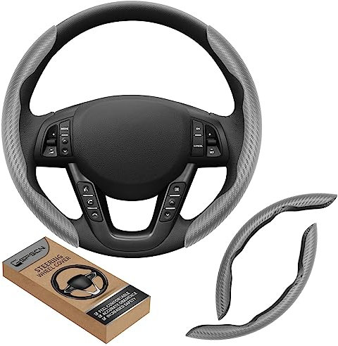 GSPSCN Universal-Lenkradbezug aus Kohlefaser, rutschfest, Schmetterling-Lenkradhülle, rutschfest, segmentiert, passend für 99% der Autos, Auto-Innenzubehör (grau)