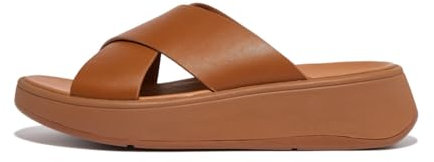 Fitflop Women's F-Mode Leather Flatform Cross Slides Sandal, Light Tan, 4.5 UK