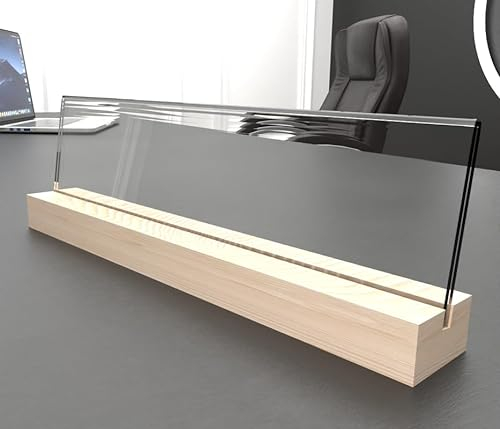 OOCLAS Custom Desk Nameplate with Wooden Stand | Personalized Name Plates For Office | Reusable Nameplates | Acrylic Desk Name Plates With Wooden Stand | In Size 10 X 3 Inches