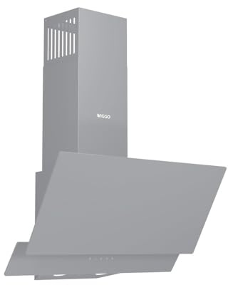 Wiggo A642 Dunstabzugshaube 60cm kopffrei I Abluft Umluft Dunstabzug 626m³/h - Touch-Display 4 Stufen I Energieeffizienzklasse A Schräghaube inkl. 2x Kohlefilter I Abzugshaube Glasfront grau