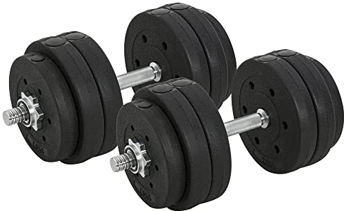 HOMCOM Kurzhantel Set 30KG Hantelset mit Hantelscheiben für Zuhause Büro Fitnessstudio Stahl Kunstleder Schwarz Krafttraining