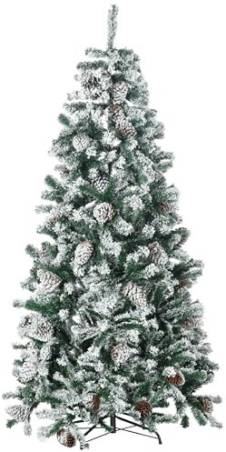 HOMCOM Árbol de Navidad Artificial Altura 180 cm Árbol Nevado con 695 Ramas 57 Piñas Apertura Automática Forma de Torre Base de Acero Plegable Ø104x180 cm Verde