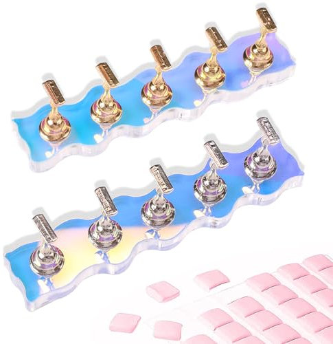 ANGNYA Nagelständer zum Aufdrücken, 2er-Set, Aurora-Nagelhalter zum Malen von Nägeln, zum Aufdrücken auf Nagelständer mit 96 wiederverwendbaren klebrigen Kneten für Nagelkunst, Zuhause und Salon