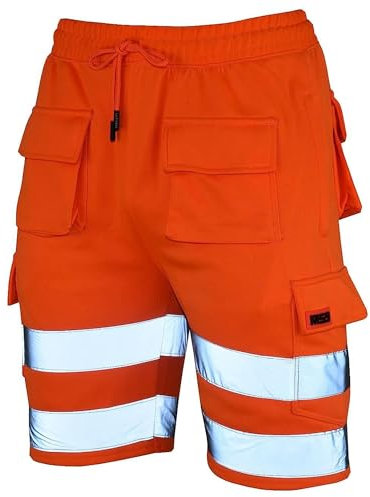 MS9 Mens Hi Viz Vis High Visibility Shorts Fleece Cargo Work Utility Joggers Orange