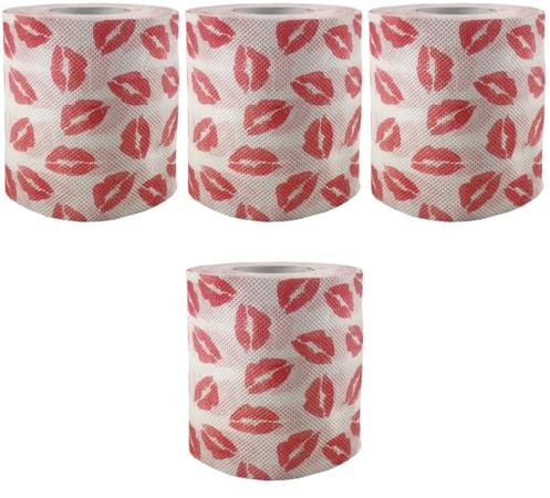 Healeved 4 Stück Roter Lippenstift Bedruckte Rolle Weihnachts-toilettenpapier Bedrucktes Toilettenpapier Rotes Toilettenpapier Schmücken Grüne Tinte in Lebensmittelqualität Haushalt