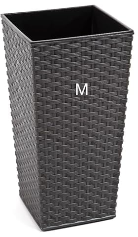 Fioriera in plastica in rattan con inserto rimovibile alto (grafite, M-36 cm)