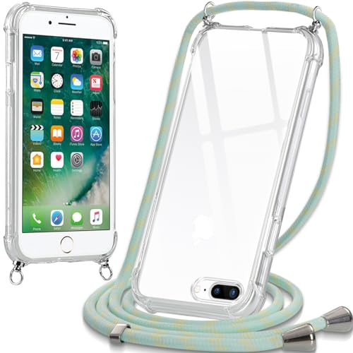 Oelrstfe handyband Hülle mit Band für iPhone 8 Plus/iPhone 7 Plus, Handyband zum Umhängen Handy Umhängeband Transparent TPU Stoßfest Silikon Handyhülle mit Kette für iPhone 8 Plus, Grün