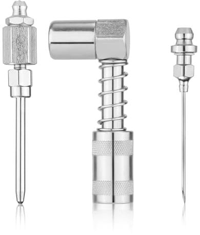 3pcs 90 Degree Needle Grease Fitting Nozzle & Grease Gun Needle Adapter Dispenser & Grease Injector Needle with Cap, Grease Coupler Fitting Tip Greasing Accessory Kit for Hard-to-Reach Fittings