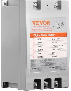 VEVOR Convertidor trifásico – 7.5HP 23A 220V monofásico a convertidor trifásico, 220V-240V entrada/salida, cambio de fase digital para uso residencial y comercial ligero (solo un convertidor para un