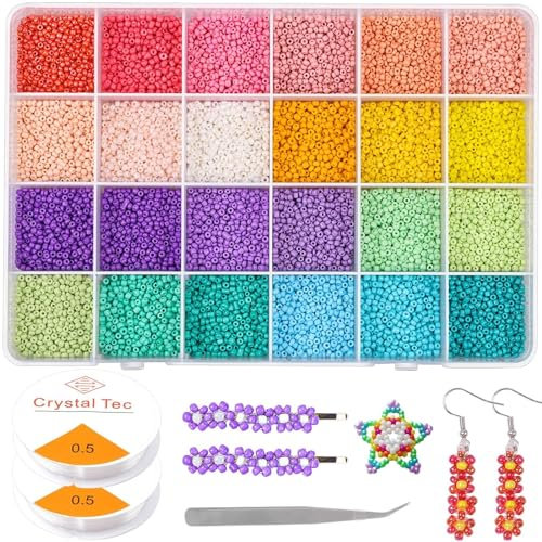 12000 Stück 2mm Perlen für Armbänder, Perlen zum Auffädeln Rocailles Perlen Kleine Glasperlen Bunte Perlen Bastelperlen Mini Perlen für DIY Armband Halsketten Schmuck Basteln