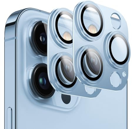 D.SKING 2 Pack for iPhone 13 Pro Max/iPhone 13 Pro Camera Lens Protector,Glass Aluminum alloy & Sapphire Tempered Glass Camera Cover,Strong Adhesion Scratch Resistant Case Friendly Ultra thin (Blue)