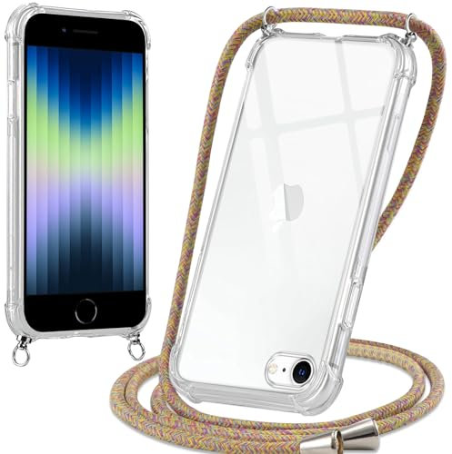 Oelrstfe Coque pour iPhone 8/iPhone SE 2020/iPhone 7/SE 2022 avec Cordon, Transparente Silicone Housse avec Réglable Cordage - Collier Case Protection pour iPhone 8, Bandoulière - Jaune