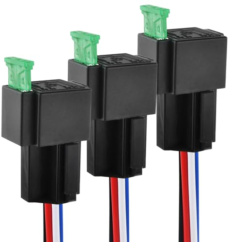 Joyan 3 pezzi 12V 30A Relè Fusibile, 4-Pin Relè Auto con Presa E Fili, Relè di Commutazione, Set di Cablaggio Interruttore, Ato/Atc Fusibile Piatto per Auto Camion Barca