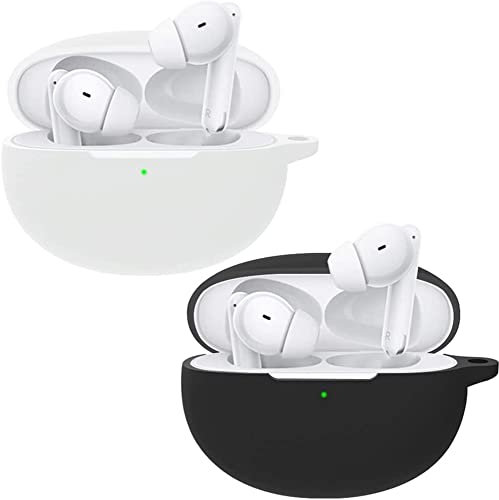 Acadeny Funda de Silicona Compatible con OPPO enco Free 3, [Admite Carga inalámbrica] [Funda Protectora a Prueba de Golpes] 2X Black White