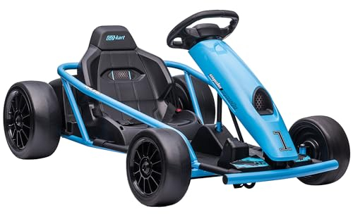 HOMCOM Kinder Elektro Gokart 12 V 6-13km/h Drift Kart mit Langsamem Start, Musik, Hupe und Sicherheitsgurt, Kinderfahrzeug für 8-12 Jahre Kinder, Blau