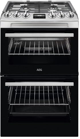 AEG Double Cavity Oven with Gas Hob CGX1130ACM, Capacity 83/36L, 2 Cooking Zones, Catalytic Self-Cleaning Oven, Cooker with Grill function, Heat Indicators, Gas Safety, Cooling Fan, 899-917x550 mm