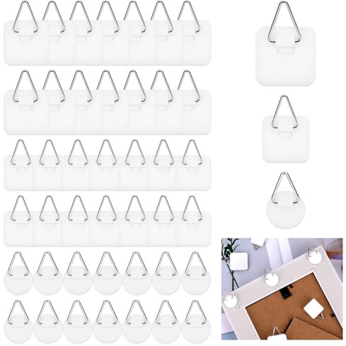 45 Pack Adhesive Picture Hangers Plate Hangers for The Wall Picture Hanging Hooks Wall Hangers Without Nails Sticky Hangers for Picture Photo Frame Bathroom Kitchen