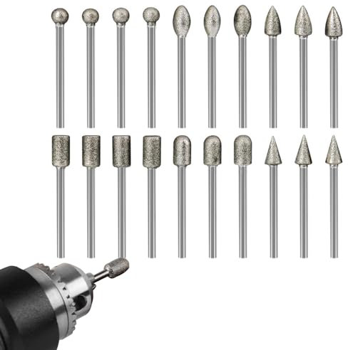 Fresas Diamante, Brocas para Molienda de Diamante, Juego de Fresas de Diamante, Se Utiliza para Grabar, Esmerilar, Pulir, Grabar y Perforar Piedra, Vidrio y Cerámica, 20 Piezas