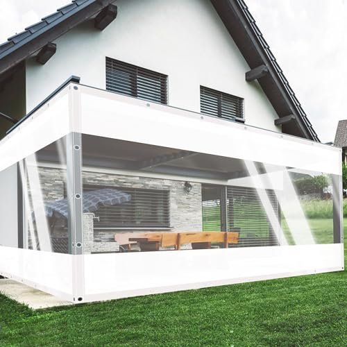 SSFMSF Bache Transparente Imperméable 0,5 mm PVC avec Œillets Résistante Aux Intempéries Vent pour Pergola Terrasses Plantes Porche Garage Balcon. (H:0.8m*W:0.5m | 500g/m²) Blanc + Transparent