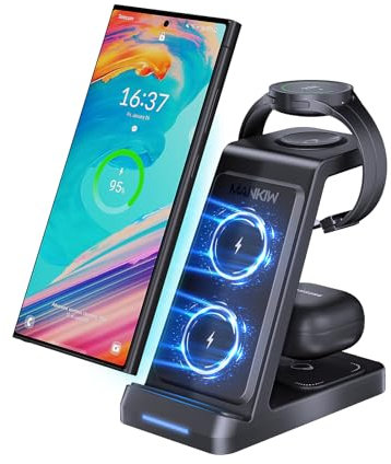 MANKIW Wireless Charging Station for Samsung,3 in 1 Fast Wireless Charger for Samsung Galaxy S25/S24/S23/S22/S21,Z Fold 6/5/4/3,Note 20/10,Galaxy Watch 7/6/5/4/3/Active 2/1,Galaxy Buds